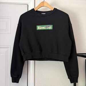 MIDNIGHT ORGANIC cotton knit crew neck cropped boxy long sleeve pullover sweater